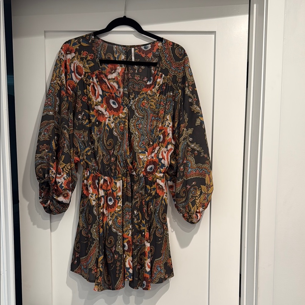 Free People Floral Paisley V-Neck Dress with Clasp Size XS